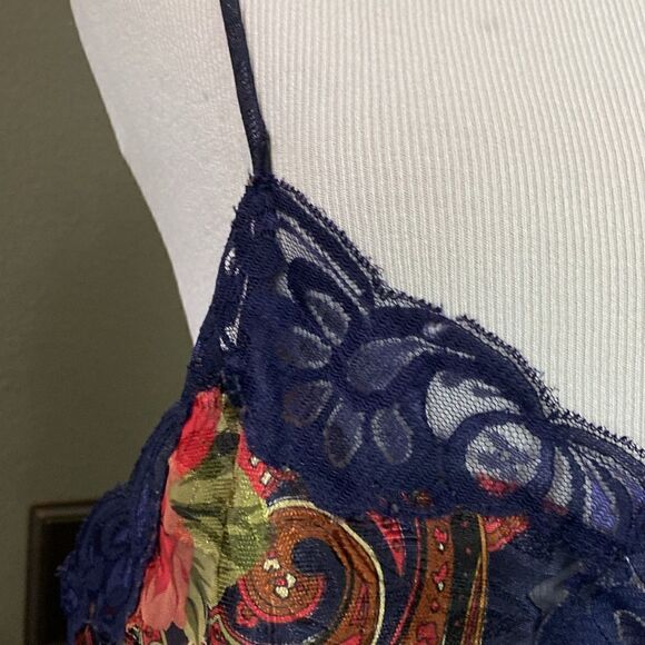 Vintage Gold Label Victorias Secret Floral Mini Nightie Blue Lace Rosette - Picture 5 of 12